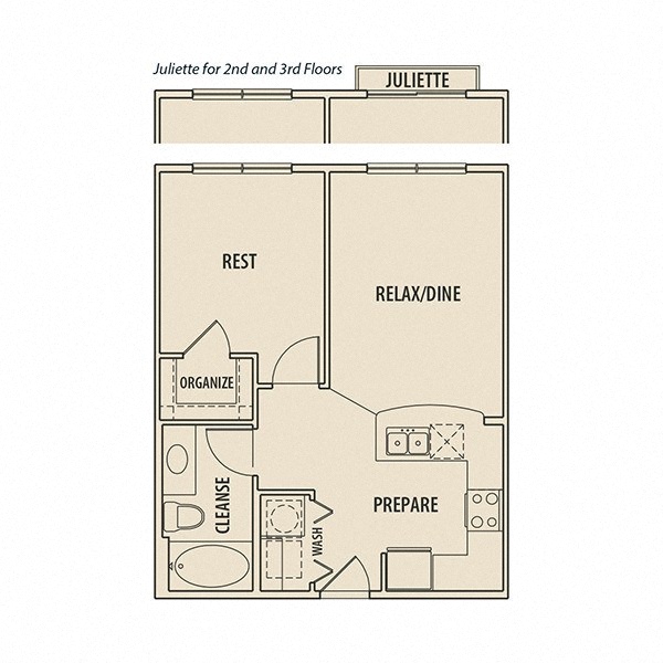 Floor plan for 1 bed, 1 bath, 575 sqft